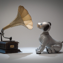 My Aibo (Robotic Dog) takes a trip down memory lane, remembering Nipper the RCA Victor Dog. ©nickdidlick