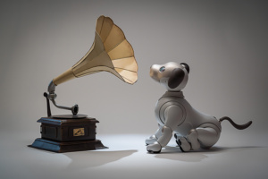 My Aibo (Robotic Dog) takes a trip down memory lane, remembering Nipper the RCA Victor Dog. ©nickdidlick