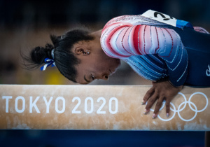 Simone Biles (USA) returns to the Gymnastics competition to win a Bronze medal during the Women&#039;s Balance Beam competition at the Tokyo 2020 Olympics. ©nickdidlick